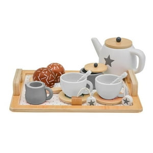 Set Juego Tazas De Té Juguete Didáctico 16Pcs Madera Bandú Blanco