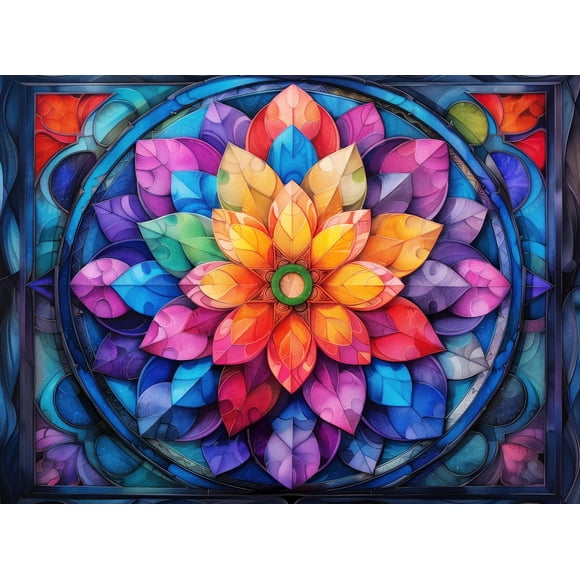 Rompecabezas Prime Time Puzzles con mandala de vidrio tintado, 1000 unidades