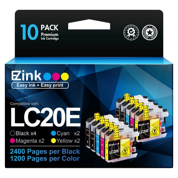 Cartucho de tinta E-Z Ink compatible para Brother LC20E XXL, paquete de 10