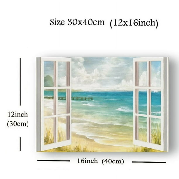 1pc Canvas Poster, Open Window To Beach Landscape Wall Art Decor, For Living Room Wall Decor, Bedroom Wall Decor, Office Kitchen Wall Decor, No Frame