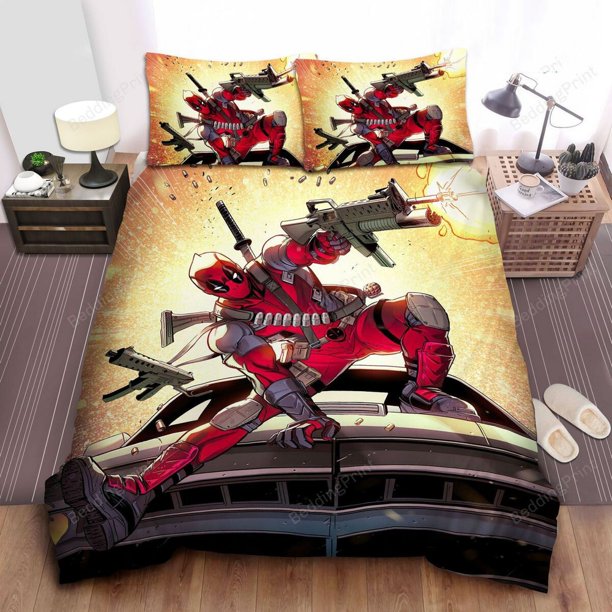 Deadpool & broken glasses bed sheet printed duvet cover quilt set bedding set3-Piece Bedding Set (1 Duvet Cover + 2 Pillow Shams)
