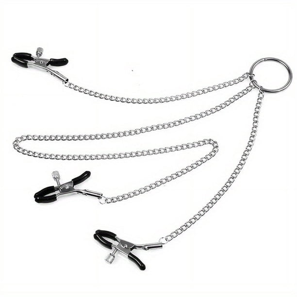 1pc Adult BDSM Erotic Temptation: 3-Headed Long Chain Metal Nipple Clip - Perfect Alternative Toys for Female Nipple Play!