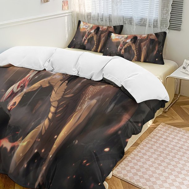 Attack On Titan Quilt Set Thicken Soft 3 Pieces Bedding Set All Season Duvet Cove with 2 Pillowcases for Adult Women Girls Teens Home Room Decor