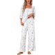 thumbnail image 1 of INSPIRE CHIC Pijama Manga 3/4 Cuello Cuadrado Floral Volantes Puños Acampanados Ropa de Dormir Camisones Plisados Pantalones Largos Con Bolsillos Conjunto M Púrpura, 1 of 6