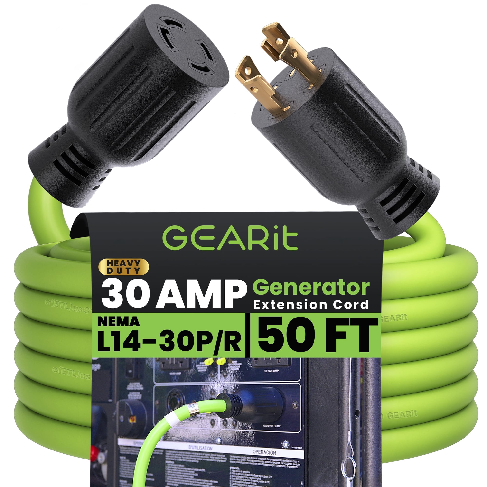 Cable De Extensión Para Generador Gearit, 30 Amperios, 7500 W, 50 Pies, 120/250 V
