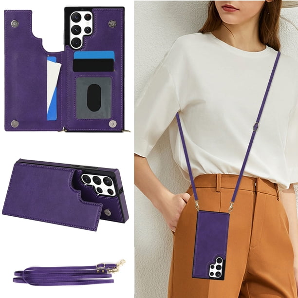 Crossbody PU Leather Case For Samsung Galaxy S23 S22 Plus Note 20 Ultra Wallet Card Slot Stand Holder Phone Bag Cover