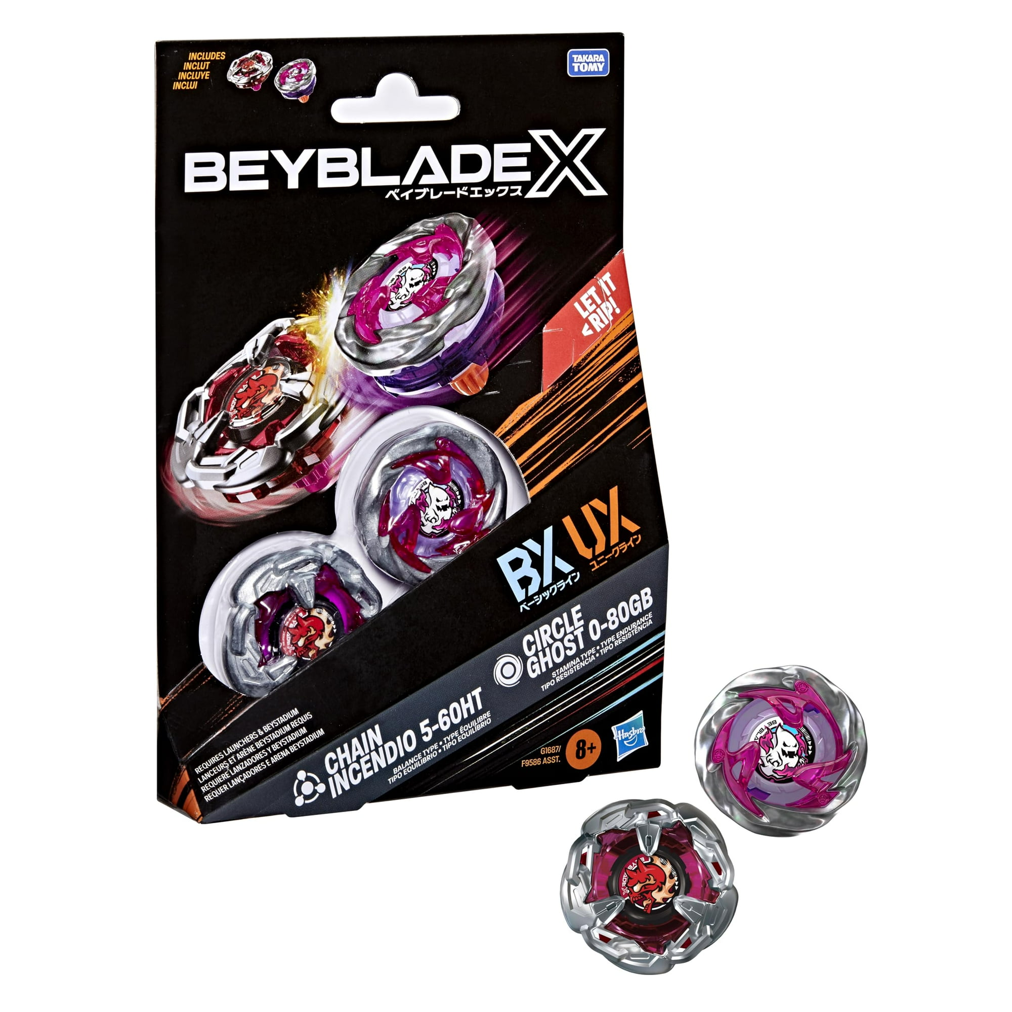 Paquete Doble Beyblade Circle Ghost De 80 Ml Y Chain Incendio