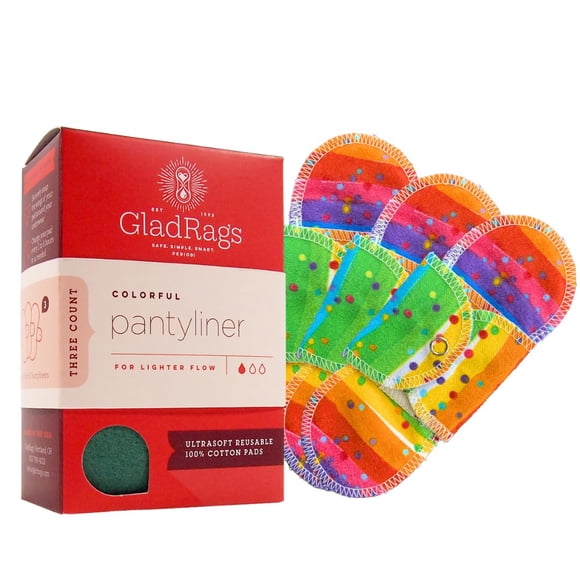 Protectores diarios GladRags surtidos de algodón reutilizables, paquete de 3