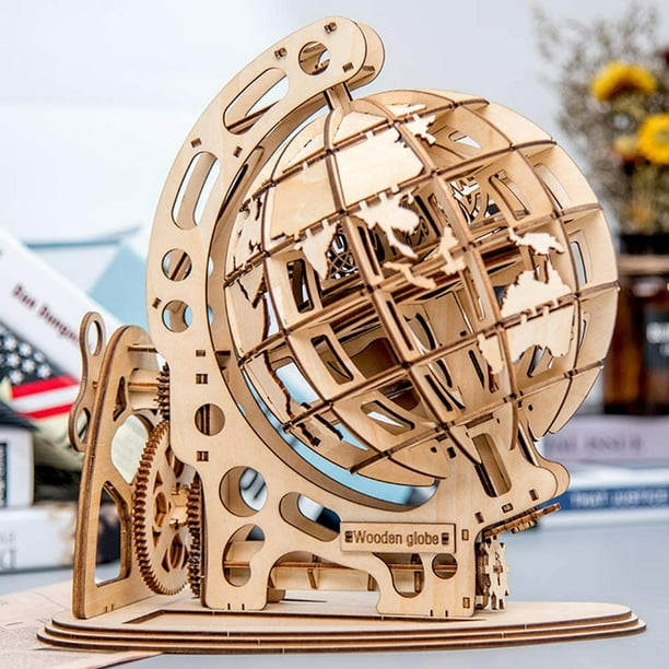 3D DIY Wooden Puzzle Globe, Self Assembling Mechanical Drive, Mechanical Model Building Kits Toys, DIY Brain Teaser Puzzles, Home Decor Unique Gift For Kids On Birthday/Christmas Day