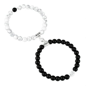 Millam - Par Pulseras Unisex Parejas Con Ónix Y Howlita E Imán