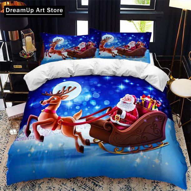 Christmas Polywster Duvet Cover Set Winter Red Santa Claus Gift Merry Christmas Bedding Set