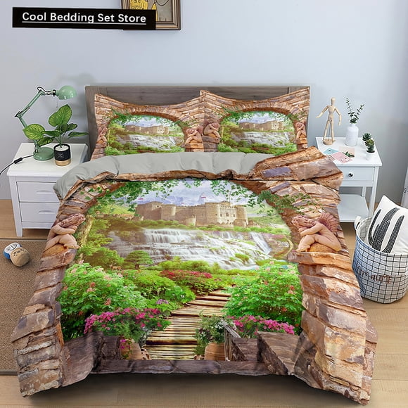 Nature Landscape Duvet Cover Flowers Green Leaves Bedding Set Shimen View Quilt Cover Polyester Comforter Cover Bed Sheets