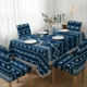 thumbnail image 1 of Mantel De Lino Ipermeable Con Borlas Incluye Fundas Silla Tf Azul Geométrico, 1 of 3