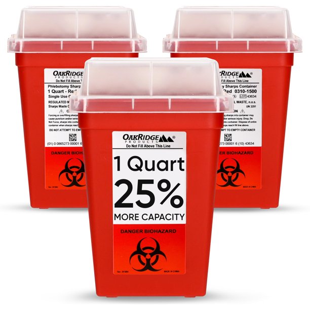 Contenedor para objetos punzantes Oakridge Products, 1 litro (paquete de 3), certificado por los CDC