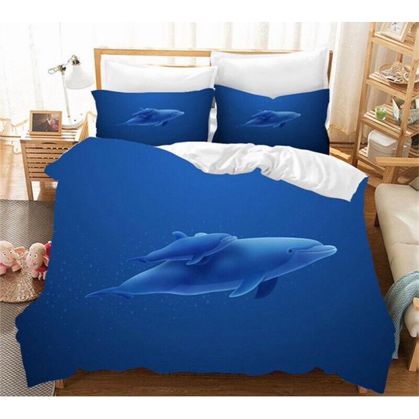 Dolphin Blue Sea Gift Quilt Duvet Cover Set Super Double3-Piece Bedding Set