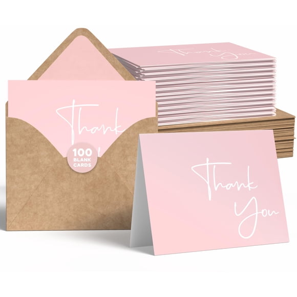 Tarjetas de agradecimiento VNS Creations, paquete de 100 con sobres y stickers
