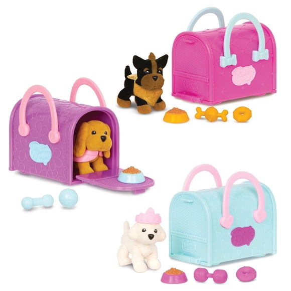 Set de cachorros coleccionables Pucci Pups Bichon Frisee Yorkshire Terrier Cocker Spaniel con bolsa de transporte y accesorios para más de 3 años
