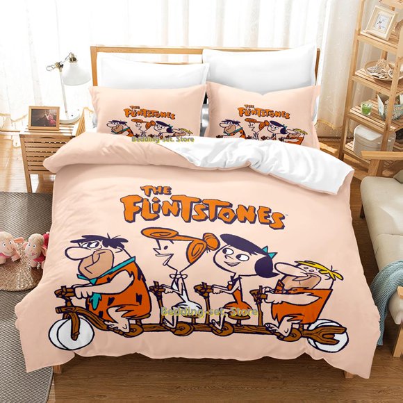 v603 Bed Sheets Personality Flintstones Bedding Set Cartoon Anime three-piece set Adult Kid Bedroom Duvetcover Sets Kawaii couette 3-Piece Bedding Set (1 Duvet Cover + 2 Pillow Shams) Bed Sheets ju603