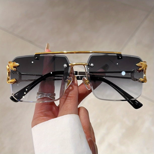 Stylish Rimless Sunglasses for Women & Men - UV400 Protection, Animal Decor & Gradient Lens - Perfect for Beach Parties!