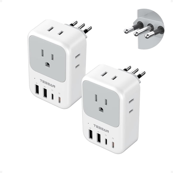 Adaptador de enchufe para viaje TESSAN PD 20W con 4 tomas de CA y 4 puertos USB