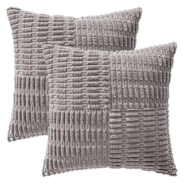 REGALWOVEN Paquete de 2 Fundas de Almohada Decorativas de Pana Fundas de Almohada Suaves Decoración Moderna de Casa de Campo para Sala de Estar Sofá Gris 18" x 18"