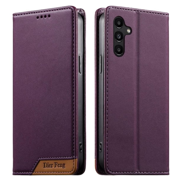 Funda Tipo Cartera de Cuero Sintético para Samsung Galaxy A15 Bloqueo RFID, con Ranuras para Tarjetas y Bolsillo para Efectivo, Cierre Magnético Fuerte Morado