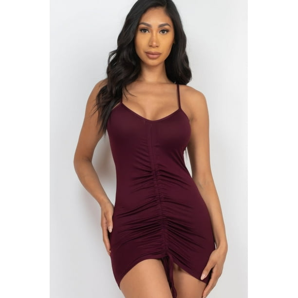 Vestido Mini con Detalle Fruncido Frontal Ajustable Color Granate S