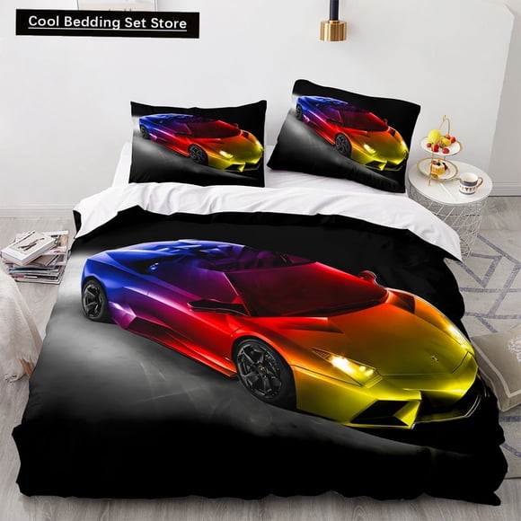 Sports Car Duvet Cover Cool Colorful Supercar Pattern Bedding Set for Men Adult Race Car Polyester Quilt Cover Bed Sheets