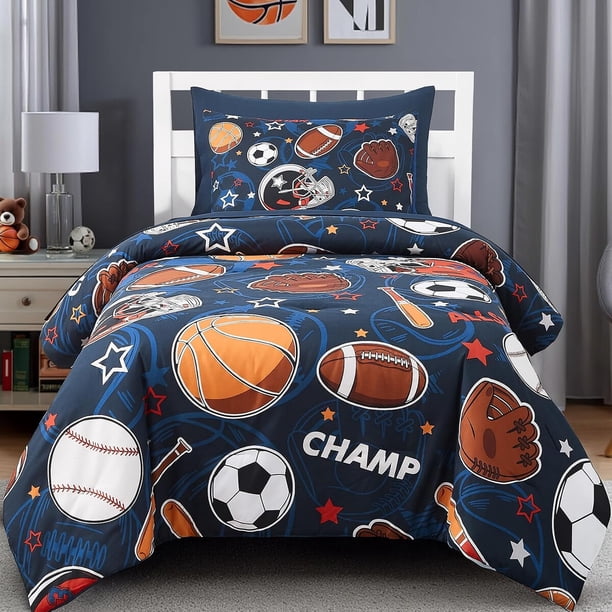 Set de edredón Twin para niños, 5 piezas, con diseño de balones que brilla en la oscuridad