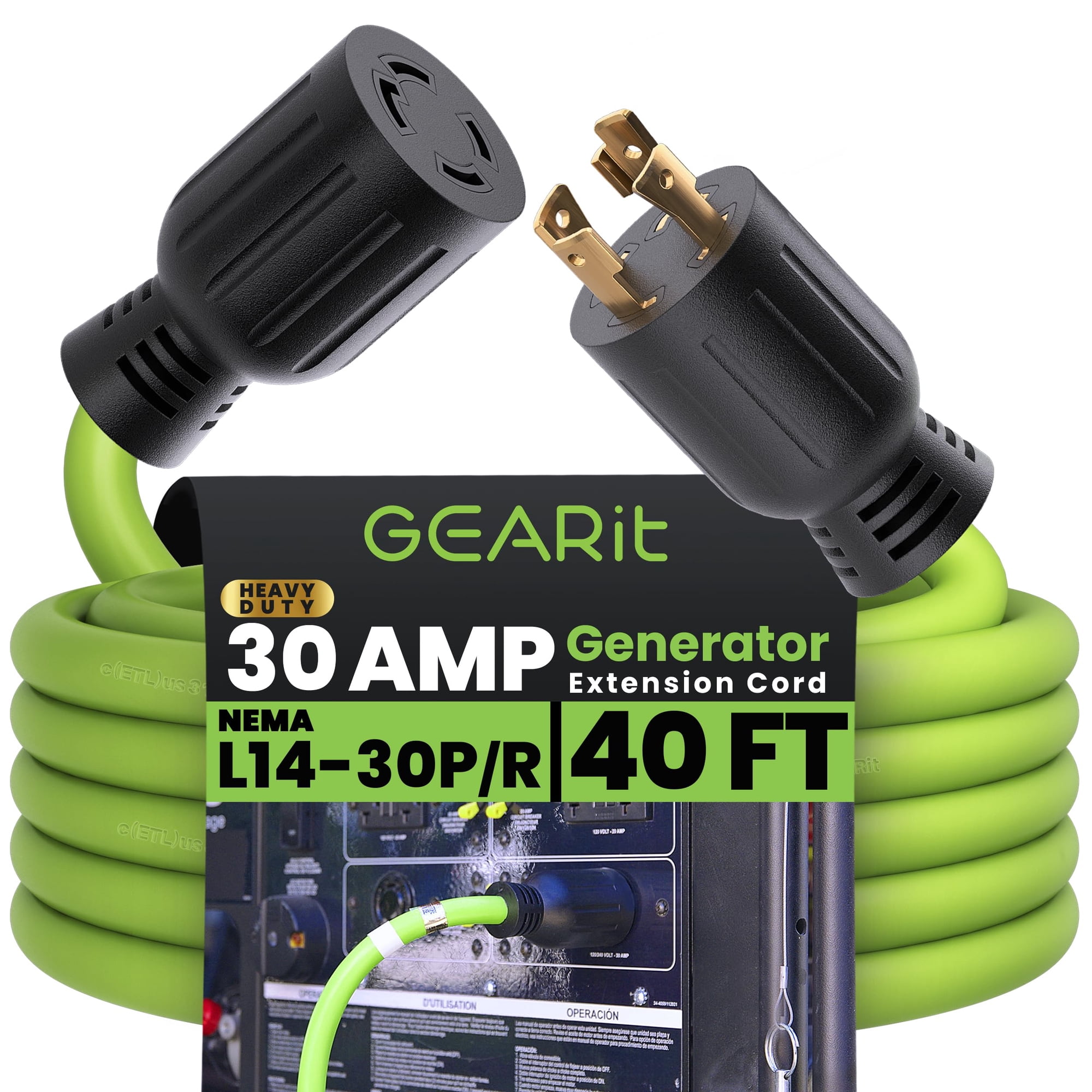 Cable De Extensión Para Generador Gearit, 30 Amperios, 7500 W, 40 Pies, 120/250 V