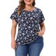 thumbnail image 1 of Agnes Orinda Blusas de Talla Grande para Mujeres Estampado Floral Manga Corta Cuello Redondo Suelto Casual Básico Camiseta 4X Azul Marino, 1 of 6