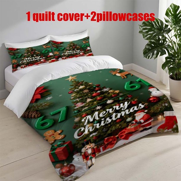 3pcs Christmas Tree Decoration Warm Scene Themed Printed Bedding Set Duvet Cover and Pillowcases
