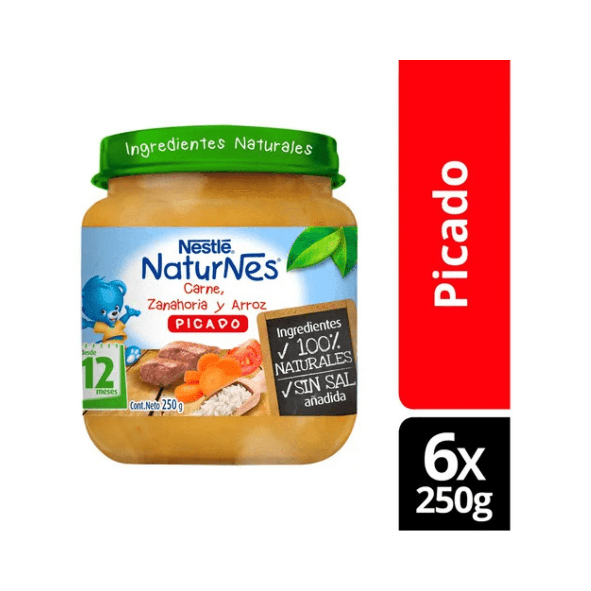 Pack x6 picado Nestlé® Naturnes® carne, zanahoria y arroz 250g