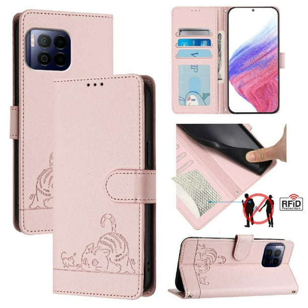Funda tipo cartera FOXDOCK para T-Mobile REVVL 7 Pro con soporte, ranuras, RFID, diseño de gato