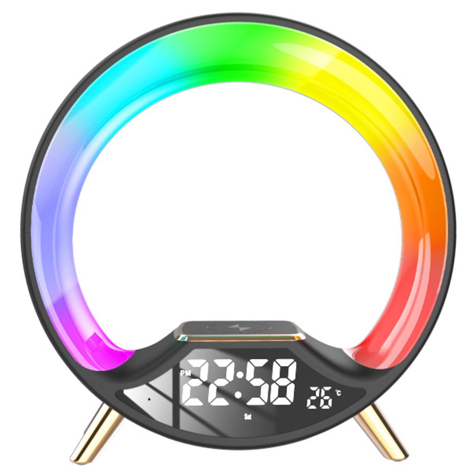 Genérico - Cargador Inalámbrico Con Luz Nocturna Led, Altavoz Con Reloj Despertador Digital, Radio Fm, Función De Snooze, Luz Ambiental, Luz De Despertar Al Amanecer