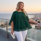 thumbnail image 2 of Agnes Orinda Blusas Casuales de Verano Fluidas con Cuello Redondo y Mangas de Pétalo 3/4 para Mujer de Talla Grande, Talla 3X, Verde Oscuro, 2 of 8