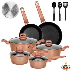 Chefchoice - Bateria De Cocina Ceramica Antiadherente Aluminio 13 Piezas Oro Rosa