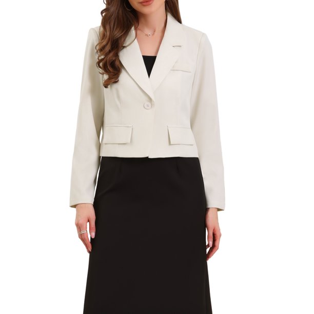 INSPIRE CHIC Blazer Corto para Mujer con Cuello con Solapa para Oficina de Trabajo Chaqueta de Traje de Manga Larga Blazers de Negocios M Blanco