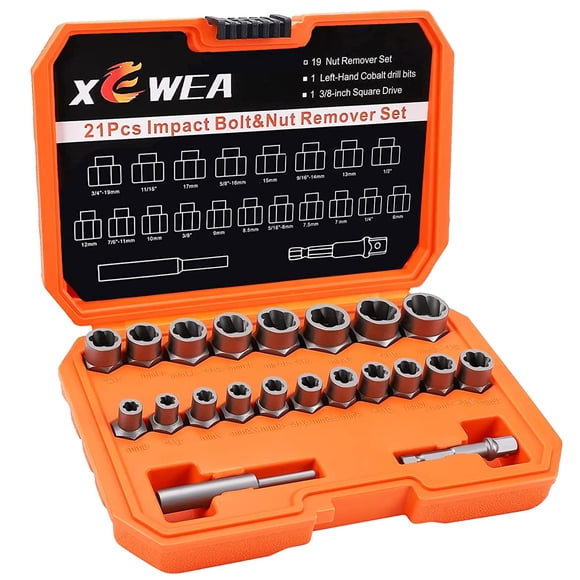 Juego de Extractores de Pernos y Tuercas XEWEA 21 Piezas 3/8" de Enganche