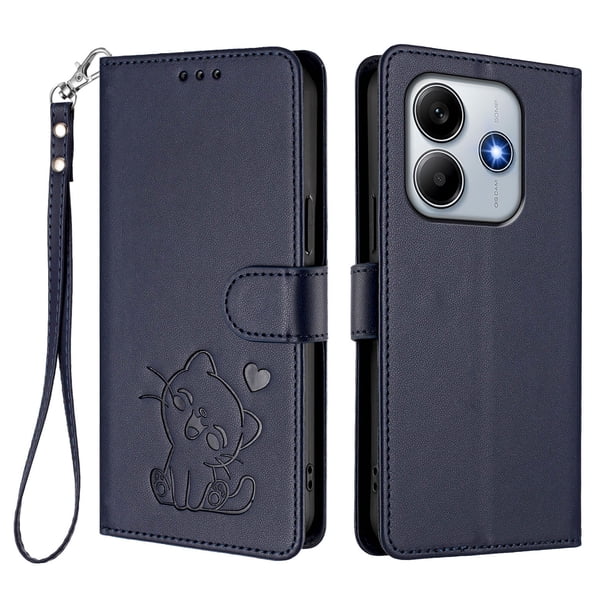 Funda Volteable con Diseño de Gato para Xiaomi Redmi Note 14 5G, Azul