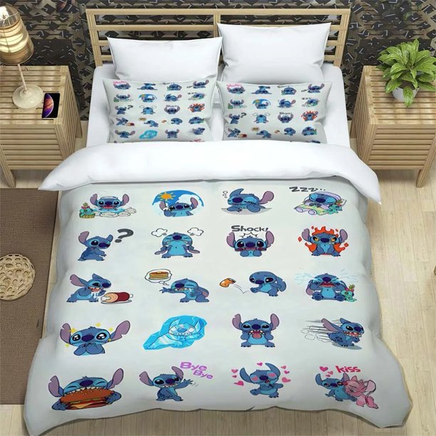 x151 Bed SheetsAnime Pattern Bedding Sets Stitch Cotton Duvet Cover Set Kawaii Duvet Cover Shams Pillowcases Bedroom Decorations 3-Piece Bedding Set (1 Duvet Cover + 2 Pillow Shams) nj151