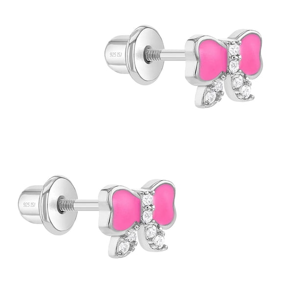Aros lazo esmaltados de plata 925 con circonia para bebes y niñas