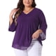 thumbnail image 1 of Agnes Orinda Conjuntos de Halloween Tallas Grandes Camisa Escolar Universitaria para Mujeres Manga 3/4 Acampanada Cuello en V Blusa de Doble Capa de Chifón Talla 3X Púrpura, 1 of 6