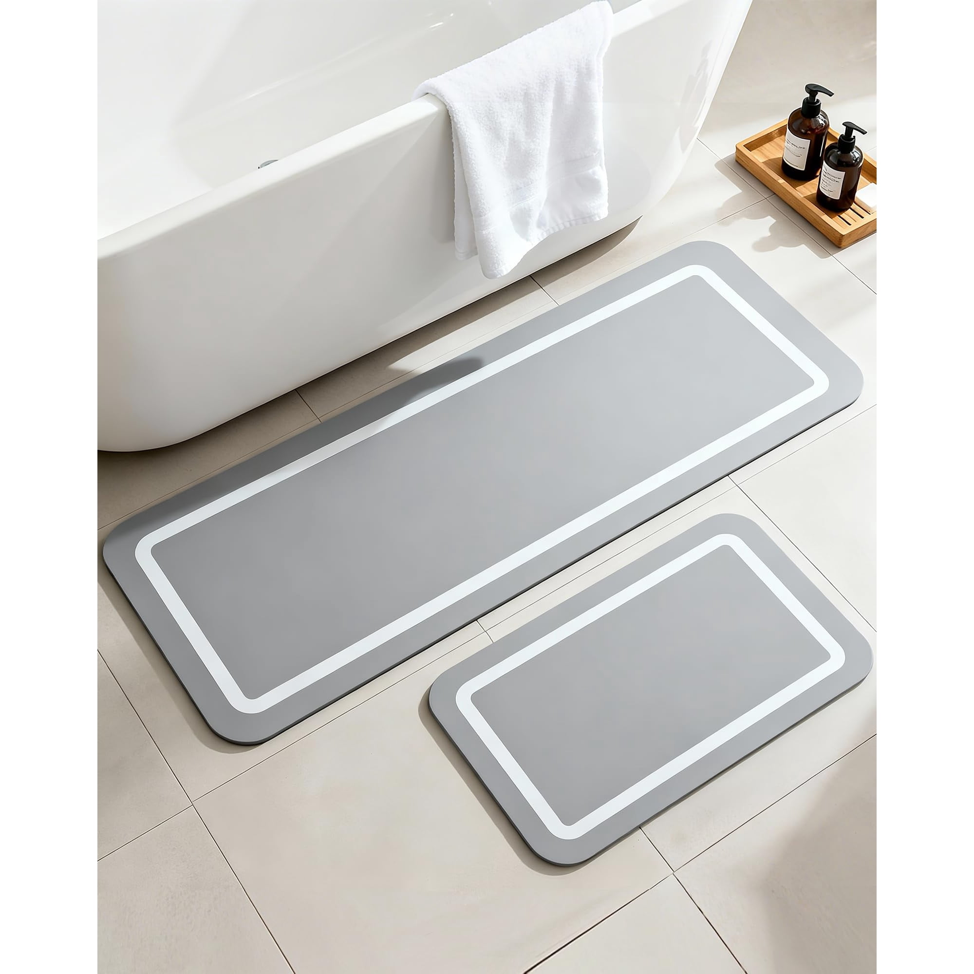 Alfombra De Baño Furicher Soft Diatomaceous Earth, Juego De 2 Piezas, Gris