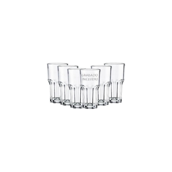 Pack 6 Vasos Vidrio 480 Ml Vicrila Siena Personalizados Apto Lavavajillas Blanco