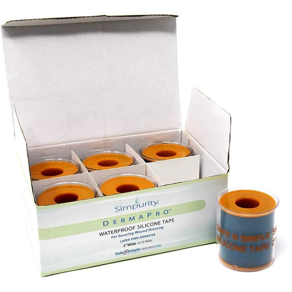 Cinta de silicona Simpurity DermaPro a prueba de agua de 2 x 15 pies (paquete de 6)