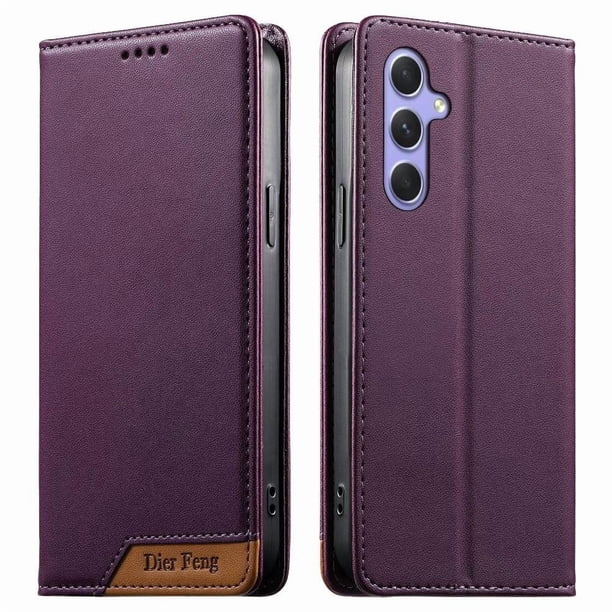 Funda Tipo Cartera de Cuero Sintético para Samsung Galaxy A54 5G Bloqueo RFID, con Ranuras para Tarjetas y Bolsillo para Efectivo, Cierre Magnético Fuerte Morado