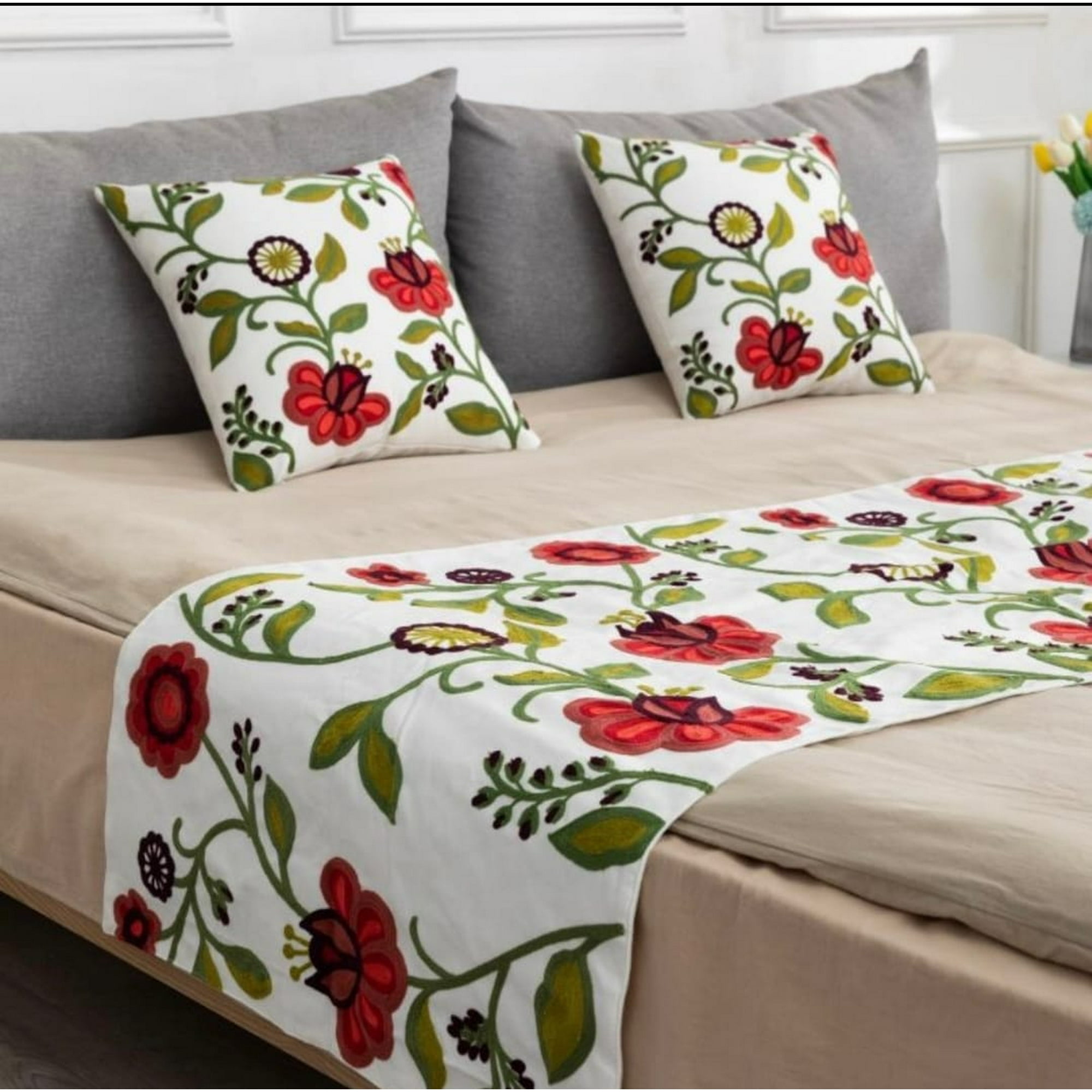 Angeles Del Hogar - Piecera Bordada Con 2 Fundas De Cojin 2 Plazas Y King