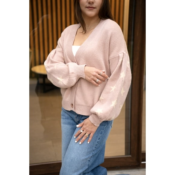 sweater palo rosa con estrellas y botones - MM SHOP
