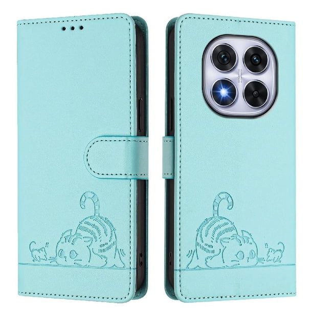Funda tipo cartera FOXDOCK para Xiaomi Redmi Note 14 PRO Plus 5G con soporte, ranuras, RFID, diseño de gato